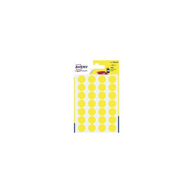 Pastilles - Avery - Nbre 168 -Diamètre 15mm - Jaune - Ecriture manuelle Pastilles - Avery - Nbre 168 -Diamètre 15mm - Jaune - Ecriture manuelle