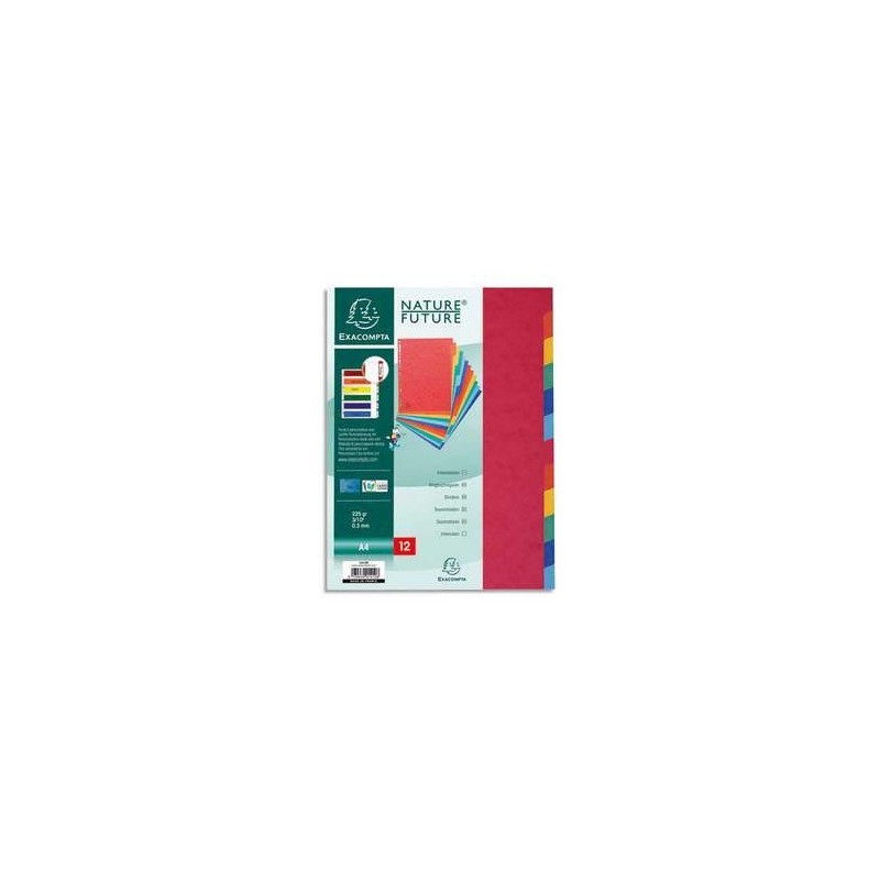 Intercalaires - jeu de12 -Exacompta - Format A4 - carte lustrée 3/10ème 225g - Perfo. 18 trous Intercalaires - jeu de12 -Exacompta - Format A4 - carte lustrée 3/10ème 225g - Perfo. 18 trous