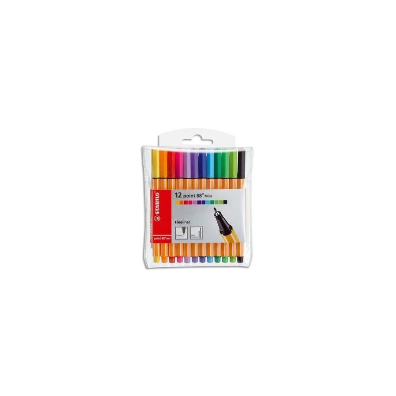 Pochette de 12 mini stylos feutres - STABILO - Point 88 - Pointe fine 0,4 mm - 12 couleurs assorties Pochette de 12 mini stylos feutres - STABILO - Point 88 - Pointe fine 0,4 mm - 12 couleurs assorties