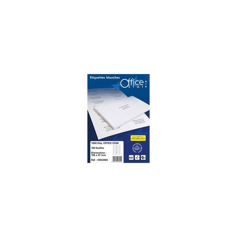 Boîte .2400 Etiquettes adhésives Blanches - 70X37mm - OS43474 -OFFICE STAR Boîte .2400 Etiquettes adhésives Blanches - 70X37mm - OS43474 -OFFICE STAR