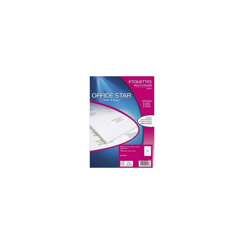 Boîte 800 Etiquettes adhésives Blanches - 99,1X67,7mm - OS43438 - OFFICE STAR Boîte 800 Etiquettes adhésives Blanches - 99,1X67,7mm - OS43438 - OFFICE STAR