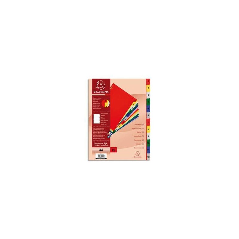 Intercalaires imprimés - Polypro. - 12/100è - de 1 à 12 - EXACOMPTA Intercalaires imprimés - Polypro. - 12/100è - de 1 à 12 - EXACOMPTA