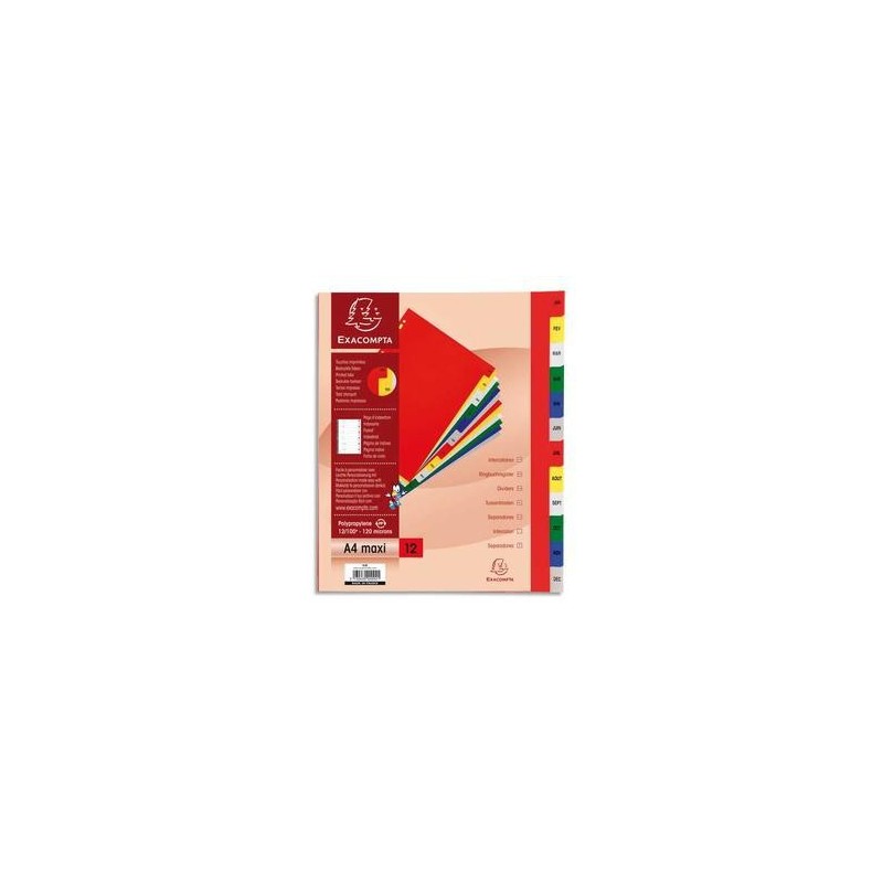 Intercalaires imprimés - Mensuel - Polypro. - 12/100è -  EXACOMPTA