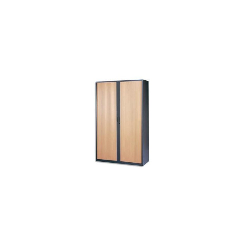 MT INTERNATIONAL Armoire haute métal monobloc Corps anthracite/Rideaux hêtre 4 tablet.- Dim. 120x198x43cm