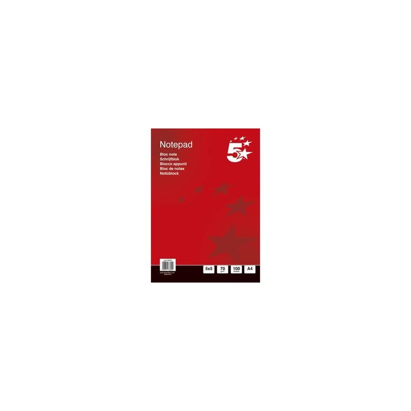 5 ETOILES Bloc de bureau 70g A4 200 pages 5x5. Feuilles détachables. En tête encollée. Couverture vernie 5 ETOILES Bloc de bureau 70g A4 200 pages 5x5. Feuilles détachables. En tête encollée. Couverture vernie