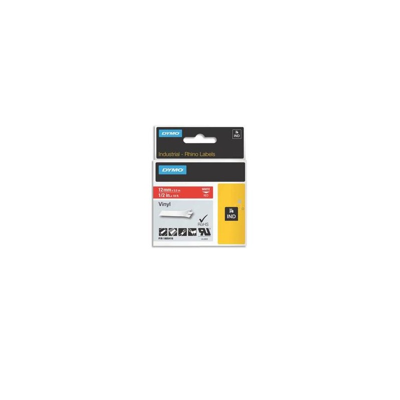 DYMO Ruban Rhino 12 mm vinyl blanc sur rouge 1805416 DYMO Ruban Rhino 12 mm vinyl blanc sur rouge 1805416