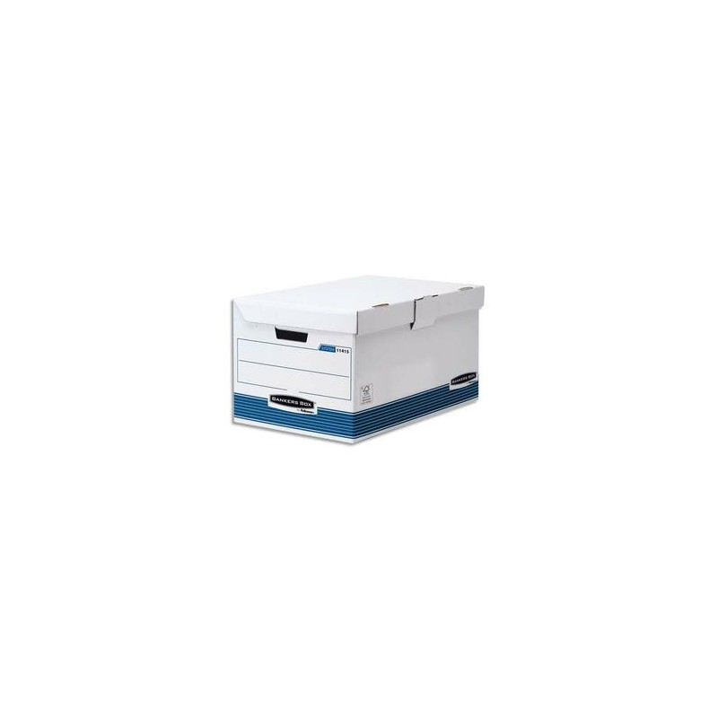 BANKERS BOX Conteneur SYSTEM ouverture sur le dessus, montage automatique, carton recyclé blanc/bleu BANKERS BOX Conteneur SYSTEM ouverture sur le dessus, montage automatique, carton recyclé blanc/bleu