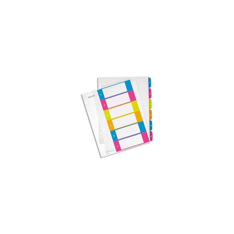 LEITZ Intercalaires numérique imprimables WOW 6 touches, format A4+, en polypro translucide assortis LEITZ Intercalaires numérique imprimables WOW 6 touches, format A4+, en polypro translucide assortis