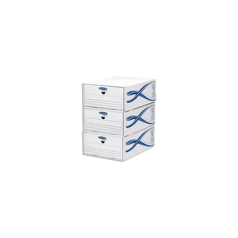 BANKERS BOX Lot de 5 tiroirs de rangement BASIQUE superposables, pour format A4, carton blanc/bleu BANKERS BOX Lot de 5 tiroirs de rangement BASIQUE superposables, pour format A4, carton blanc/bleu