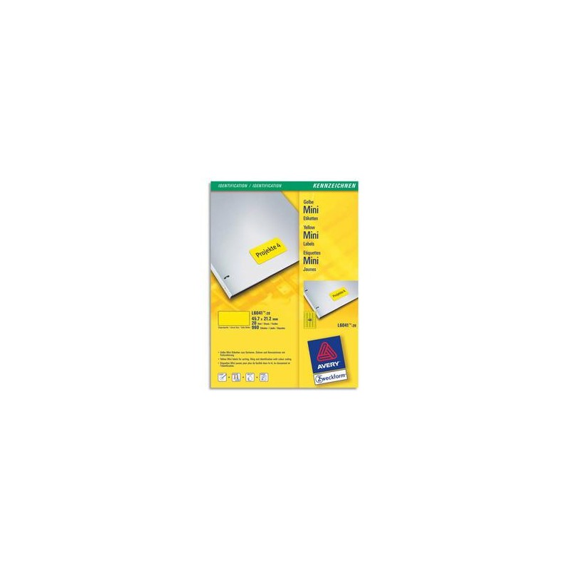 AVERY Boîte de 960 étiquettes laser 45,7 x 21,2 mm jaune L6041-20 AVERY Boîte de 960 étiquettes laser 45,7 x 21,2 mm jaune L6041-20