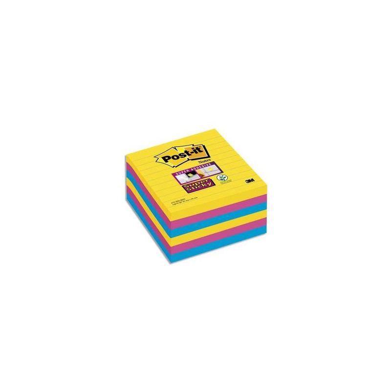 POST-IT Lot de 6 blocs 90 feuilles Super Sticky RIO lignées 101x101mm, jaune néon, fuchsia, méditerranée POST-IT Lot de 6 blocs 90 feuilles Super Sticky RIO lignées 101x101mm, jaune néon, fuchsia, méditerranée