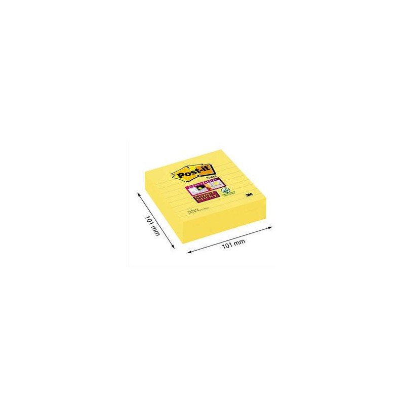 POST-IT Lot de 3 blocs de 70 feuilles Super Sticky jaunes lignées 101 x 101 mm POST-IT Lot de 3 blocs de 70 feuilles Super Sticky jaunes lignées 101 x 101 mm