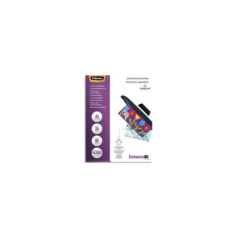 FELLOWES Paquet de 25 pochettes de plastification A3 80 microns 53964 FELLOWES Paquet de 25 pochettes de plastification A3 80 microns 53964