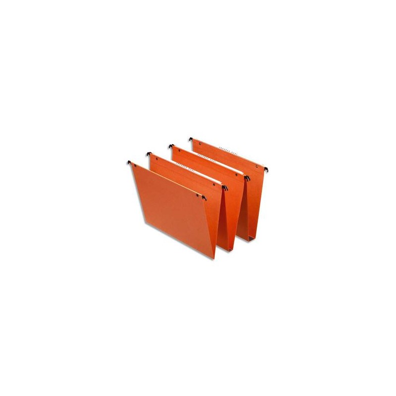 ESSELTE Boîte de 25 dossiers suspendus DUAL TIROIR en kraft 240g. Fond V, volet agrafage. Orange