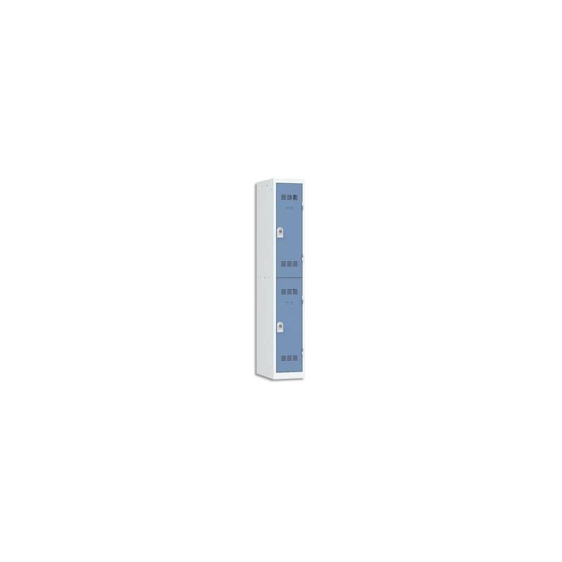 VINCO Vestiaire 2 Cases + 1 Colonne - Dimensions : L30 x H180 x P50 cm gris perle bleu VINCO Vestiaire 2 Cases + 1 Colonne - Dimensions : L30 x H180 x P50 cm gris perle bleu