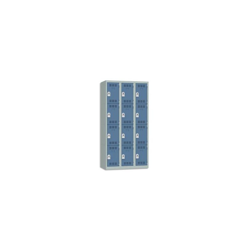 VINCO Vestiaire 4 Cases + 3 Colonnes - Dimensions : L90 x H180 x P50 cm gris perle bleu