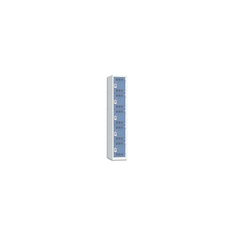 VINCO Vestiaire 5 Cases + 1 Colonne - Dimensions : L30 x H180 x P50 cm gris perle bleu VINCO Vestiaire 5 Cases + 1 Colonne - Dimensions : L30 x H180 x P50 cm gris perle bleu