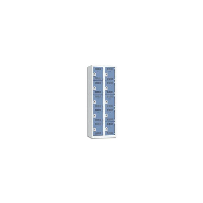 VINCO Vestiaire 5 Cases + 2 Colonnes - Dimensions : L60 x H180 x P50 cm gris perle bleu VINCO Vestiaire 5 Cases + 2 Colonnes - Dimensions : L60 x H180 x P50 cm gris perle bleu