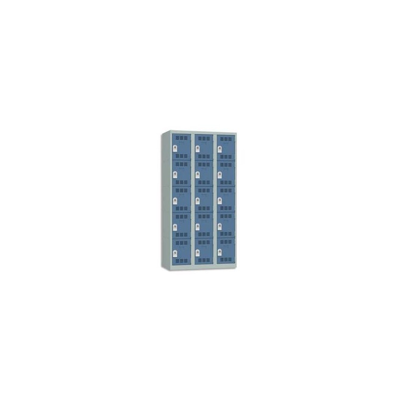 VINCO Vestiaire 5 Cases + 3 Colonnes - Dimensions : L90 x H180 x P50 cm gris perle bleu