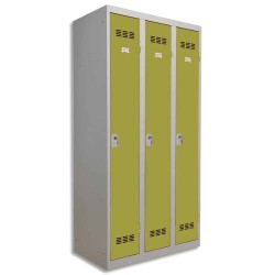 PIERRE HENRY Vestiaire métal industrie propre 3 casiers largeur 90 cm gris perle anis