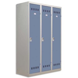 PIERRE HENRY Vestiaire métal industrie sale 3 casiers largeur 120 cm gris perle bleu