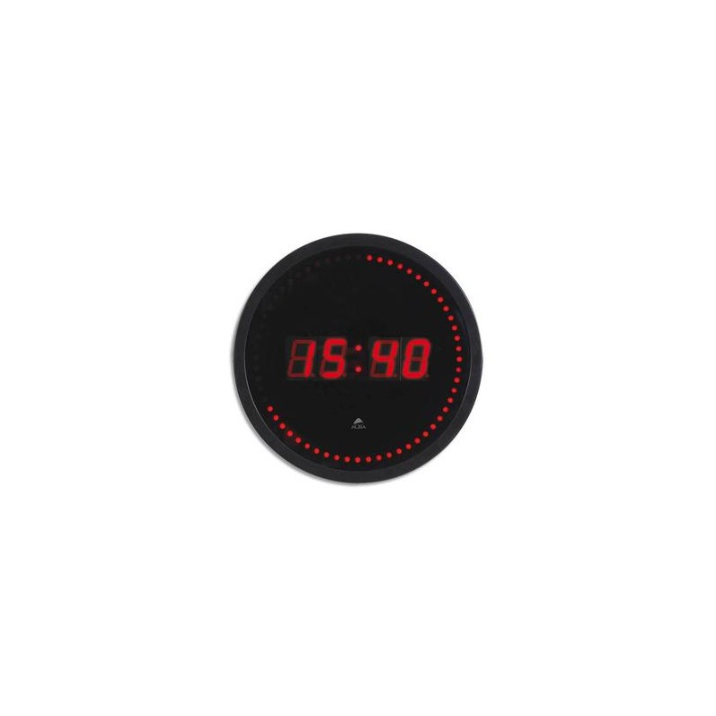 ALBA Horloge à led Horled cadre plastique noir lentille en verre D30cm affichage numérique rouge à quartz ALBA Horloge à led Horled cadre plastique noir lentille en verre D30cm affichage numérique rouge à quartz