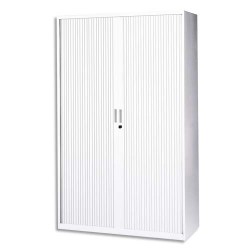 MT INTERNATIONAL Armoire haute métal monobloc Corps et Rideaux blanc 4 tablettes Dim. L120 x H198 x P43cm