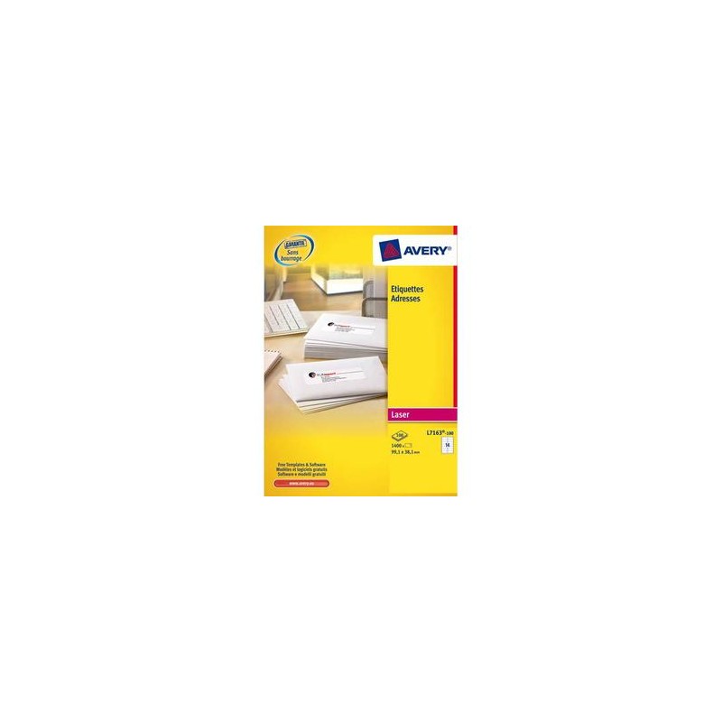 AVERY Boîte de 1400 étiquettes laser blanc 99,1X38,1mm L7163-100 AVERY Boîte de 1400 étiquettes laser blanc 99,1X38,1mm L7163-100
