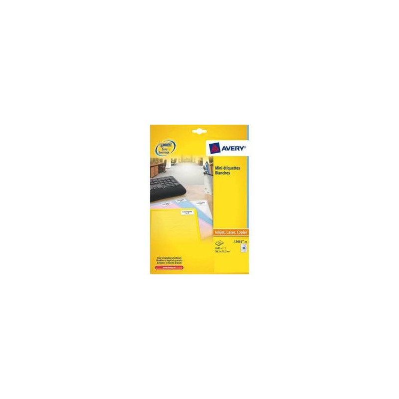 AVERY Boîte de 1625 étiquettes laser blanc 38,1X21,2 L7651-25 AVERY Boîte de 1625 étiquettes laser blanc 38,1X21,2 L7651-25
