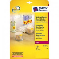AVERY Boite de 20 etiquettes laser rectangulaires enlevables 21x29,7cm coloris jaune fluo L6006-20