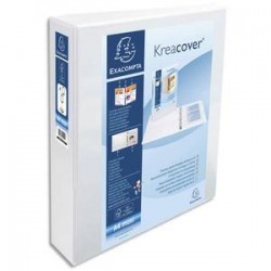 EXACOMPTA Classeur personnalisable KREACOVER 3 faces 4 anneaux Ø40 mm en D. En polypropylène blanc.