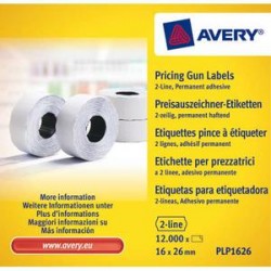 AVERY Boîte de 10 rouleaux de 1200 étiquettes 2 lignes (10+ 8 caractères) blanches adhésif perm PLP1626