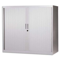 MT INTERNATIONAL Armoire basse métal monobloc Corps et Rideaux gris clair 2 tablettes - Dim. 120x105x43cm