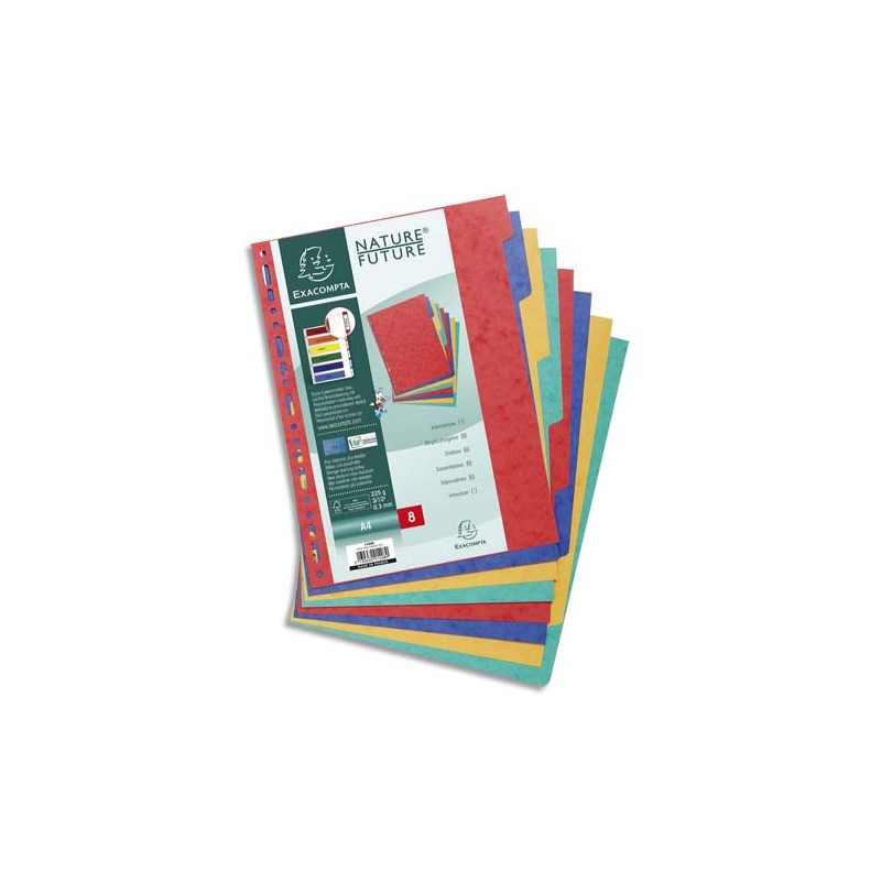 EXACOMPTA Jeu d'intercalaires 8 positions en carte lustrée 3/10e format A4 225g EXACOMPTA Jeu d'intercalaires 8 positions en carte lustrée 3/10e format A4 225g