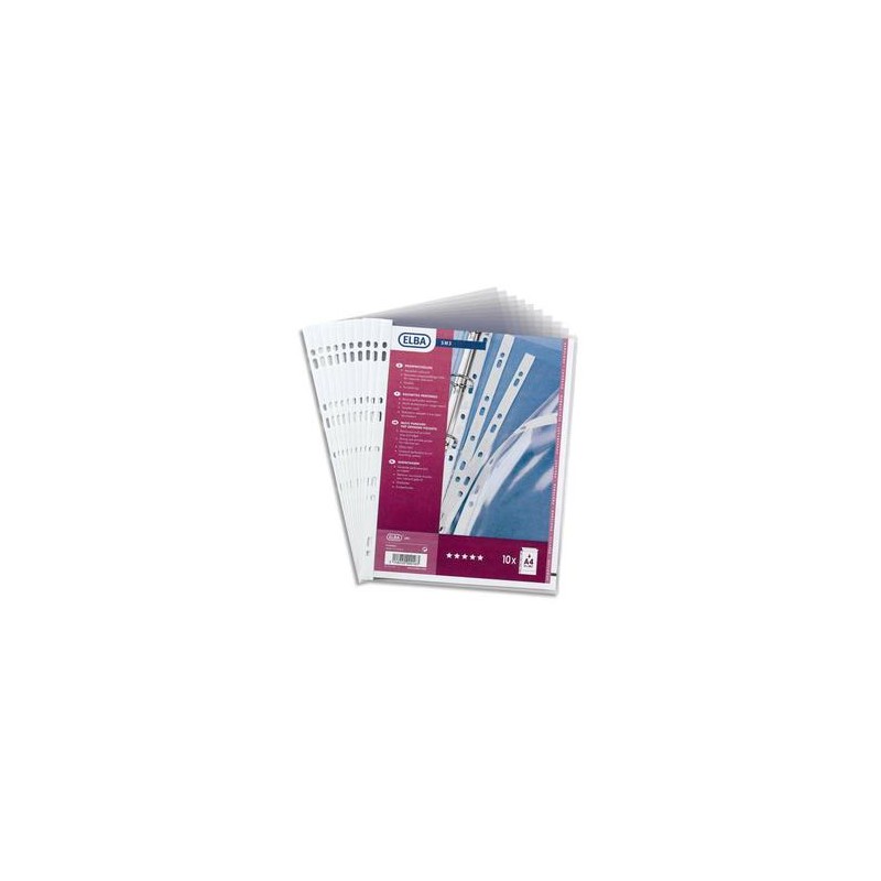 ELBA Sachet de 10 pochettes perforées SM3 en PVC 10/100. Format A4, 9 trous. ELBA Sachet de 10 pochettes perforées SM3 en PVC 10/100. Format A4, 9 trous.