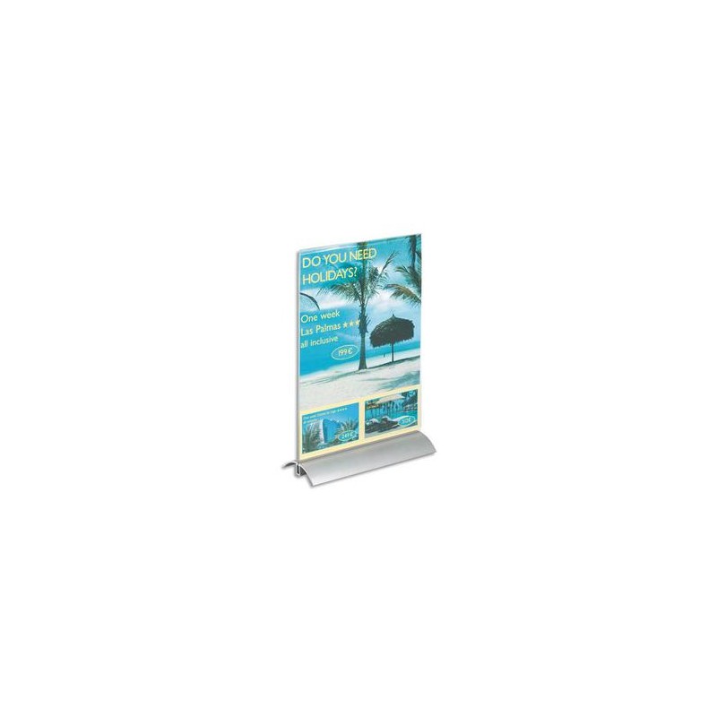 DURABLE Présentoir de table base en aluminium et plaque transparente A4 Dim. L21,2 x H32,3 x P8,5 cm DURABLE Présentoir de table base en aluminium et plaque transparente A4 Dim. L21,2 x H32,3 x P8,5 cm
