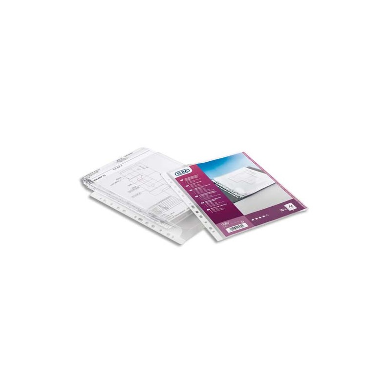 ELBA Sachet de 10 pochettes-plan sans rabat en polypro 20/100. Format A4, 11 trous. ELBA Sachet de 10 pochettes-plan sans rabat en polypro 20/100. Format A4, 11 trous.