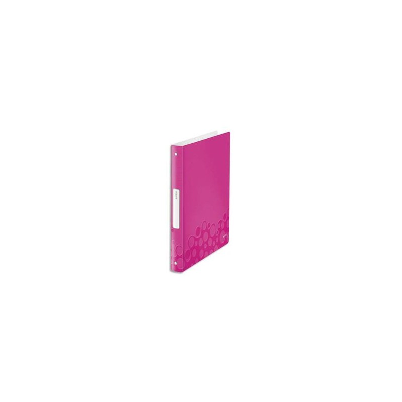 LEITZ Classeur 4 anneaux Ø25 WOW en polypropylène. Dos 30mm, coloris rose.