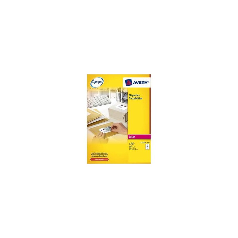 AVERY Boîte de 400 étiquettes laser blanc 99.1X139mm L7169-100 AVERY Boîte de 400 étiquettes laser blanc 99.1X139mm L7169-100