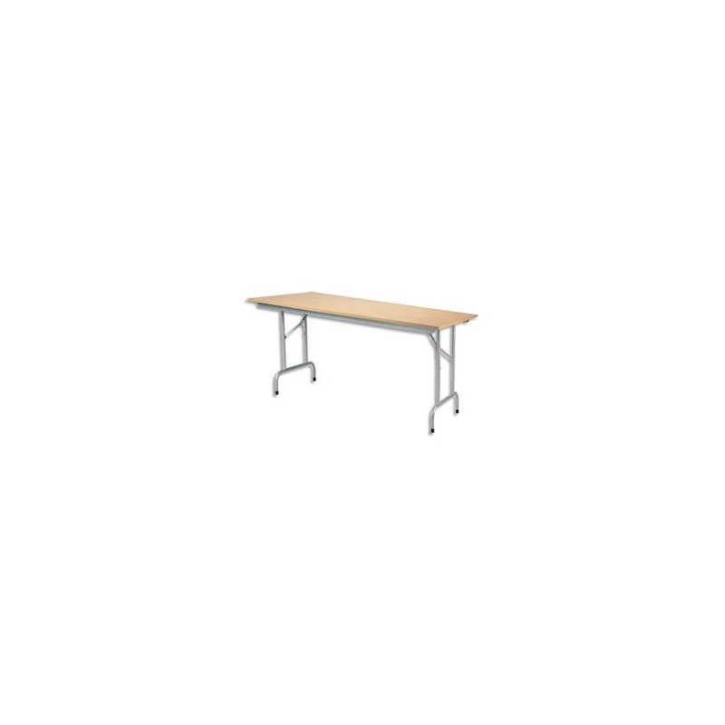 MOBILIER Table pliante Rico, plateau mélaminé Hêtre naturel et structure aluminium - Dim. L140 x P80 cm MOBILIER Table pliante Rico, plateau mélaminé Hêtre naturel et structure aluminium - Dim. L140 x P80 cm