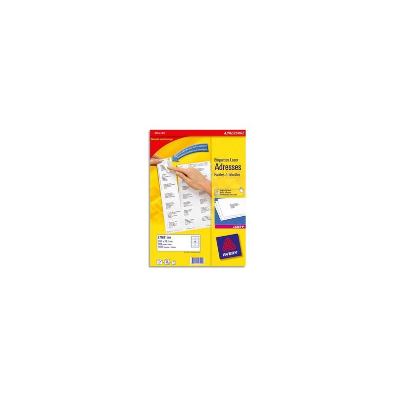 AVERY Boîte de 2400 étiquettes laser blanc 63.5X33.9mm blanc L7159-100 AVERY Boîte de 2400 étiquettes laser blanc 63.5X33.9mm blanc L7159-100
