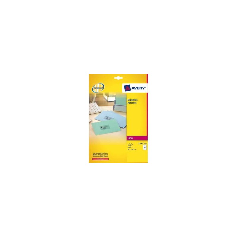 AVERY Pochette de 350 étiquettes laser invisible 99.1X38.1 L7563-25 AVERY Pochette de 350 étiquettes laser invisible 99.1X38.1 L7563-25