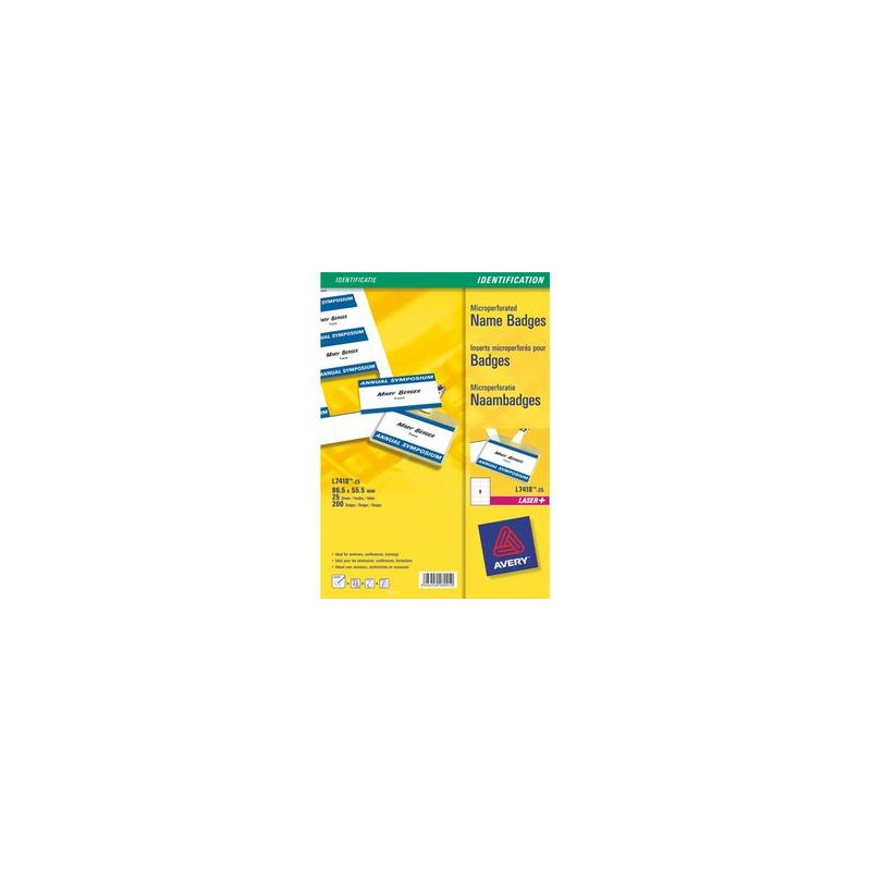 AVERY Pochette de 200 étiquettes pour badges à clip plastique format 5,5 x 8,6 cm AVERY Pochette de 200 étiquettes pour badges à clip plastique format 5,5 x 8,6 cm
