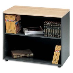 MT INTERNATIONAL Bibliothèque basse Syracuse avec tablette amovible hêtre anthracite L90 x H74 x P48 cm