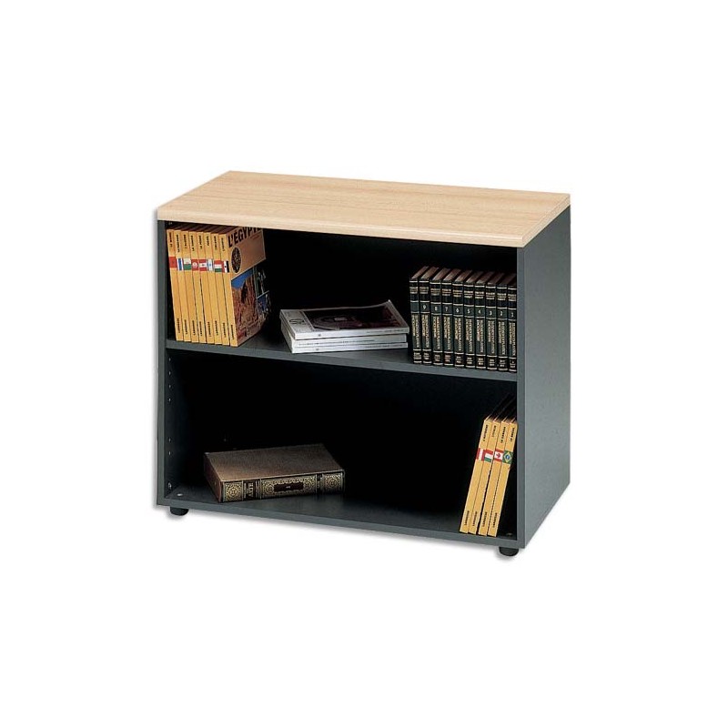MT INTERNATIONAL Bibliothèque basse Syracuse avec tablette amovible hêtre anthracite L90 x H74 x P48 cm