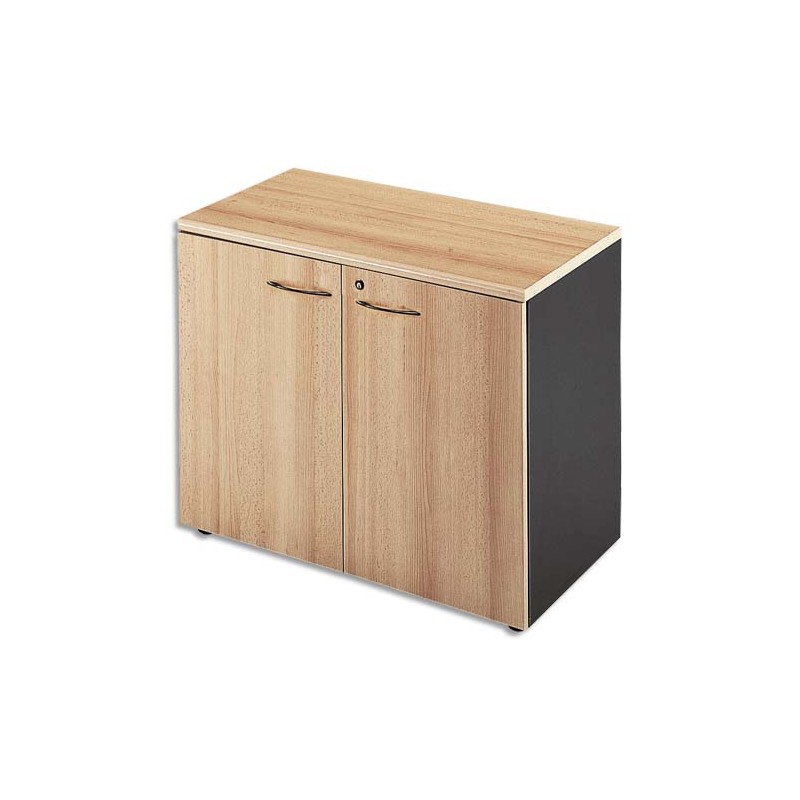 MT INTERNATIONAL Armoire basse portes pleine 1 tabette amovible Syracuse hêtre antharcite L90x H74x P48cm