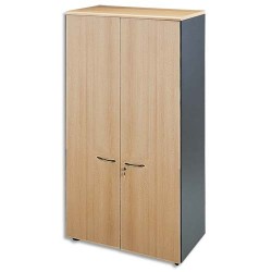 MT INTERNATIONAL Armoire haute portes pleines 1 tab. fixe+3 amovibles hêtre antharcite L90x H180x P48 cm