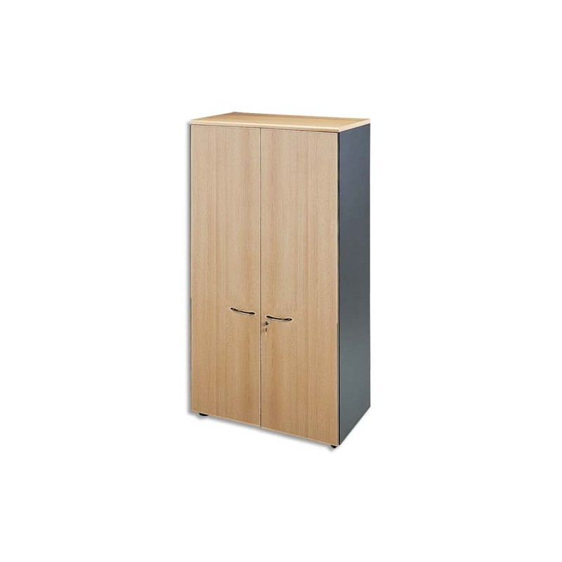 MT INTERNATIONAL Armoire haute portes pleines 1 tab. fixe+3 amovibles hêtre antharcite L90x H180x P48 cm