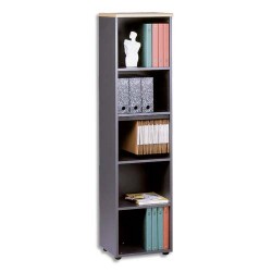 MT INTERNATIONAL Colonne de rangement 5 cases 1 tab fixe+3 amovibles hêtre antharcite L45x H180x P48cm