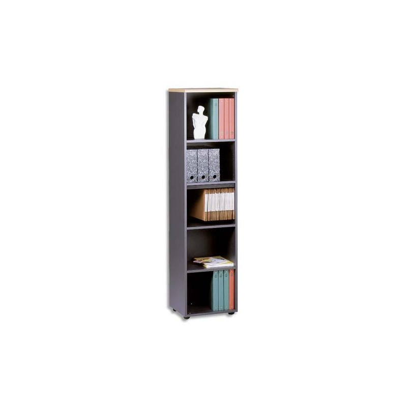 MT INTERNATIONAL Colonne de rangement 5 cases 1 tab fixe+3 amovibles hêtre antharcite L45x H180x P48cm